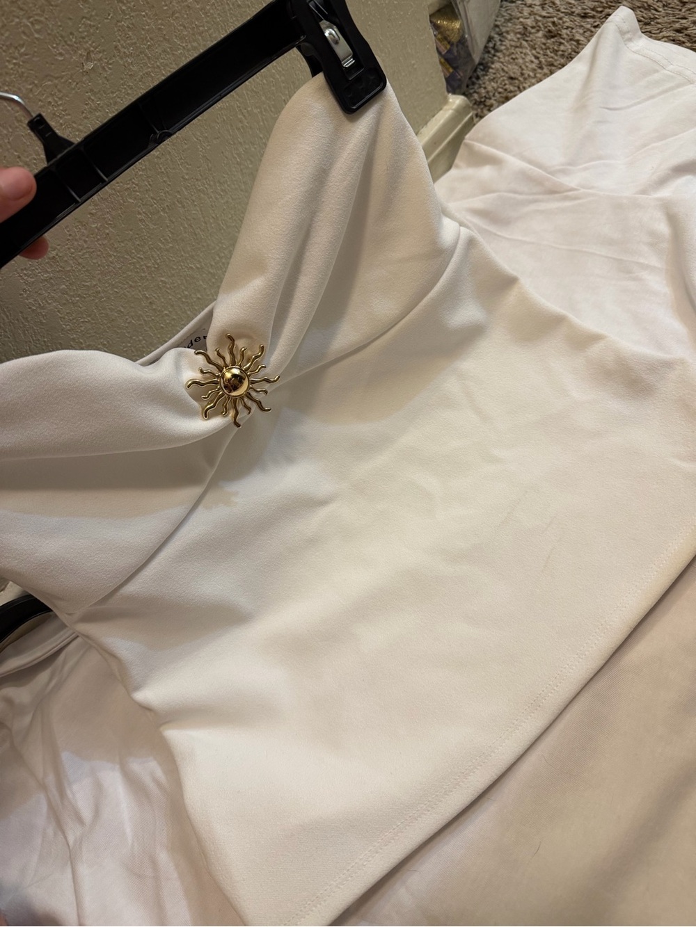 Madden Girl White Strapless Dress with Gold Sun Pin